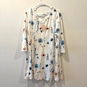 Zeagoo Blue Floral Swing Flare Tunic and 3/4 Sleeves